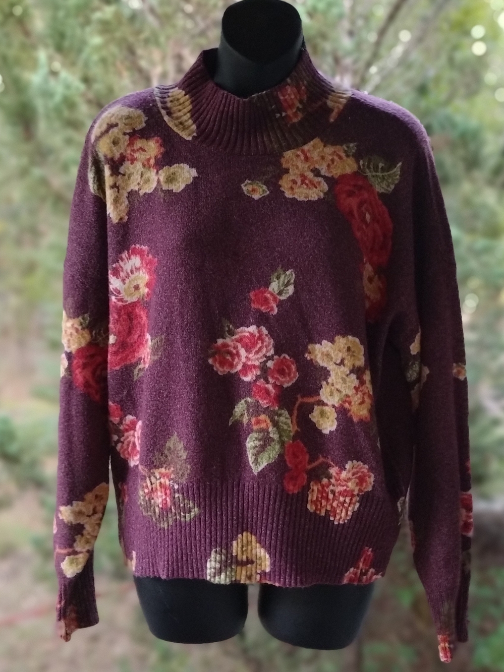 LC Lauren Conrad Plum Floral Mock Turtleneck Sweater